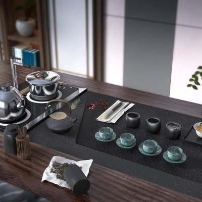新中式茶具3D模型下载