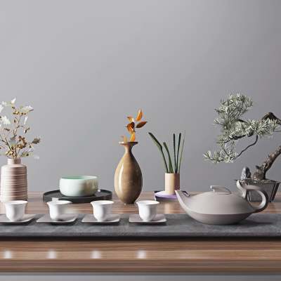 新中式茶具摆件组合3D模型下载