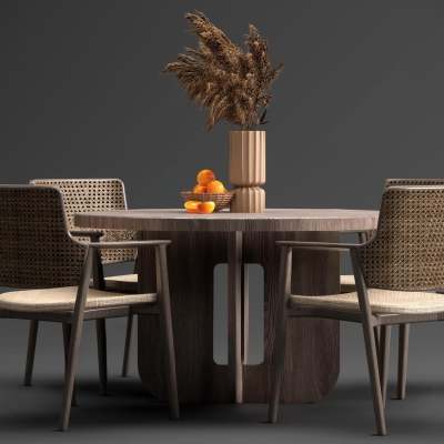 侘寂餐桌椅组合3D模型下载