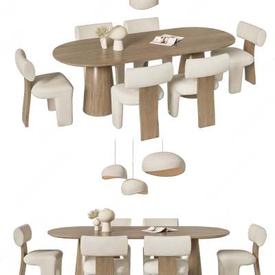 侘寂餐桌椅组合3D模型下载