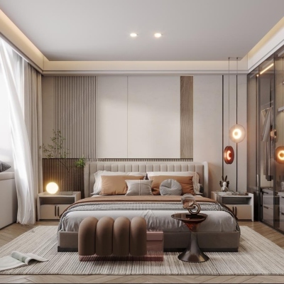 现代家居卧室3D模型下载