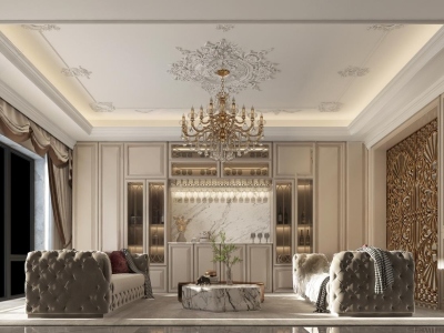 法式别墅客厅3D模型下载