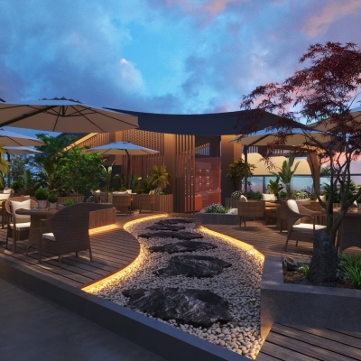 现代屋顶露天餐厅3D模型下载