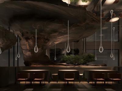 现代西餐厅 岩石洞穴 生态景观