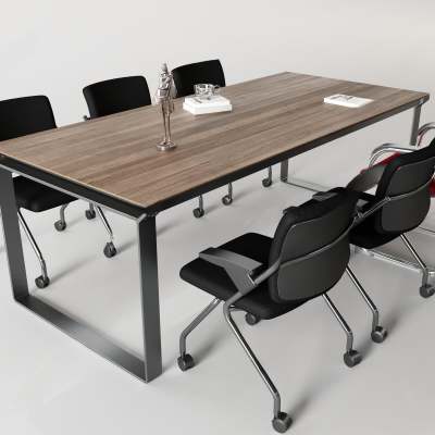 现代六人会议桌椅组合3D模型下载