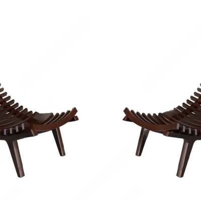 北欧实木栅格栏躺椅3D模型下载
