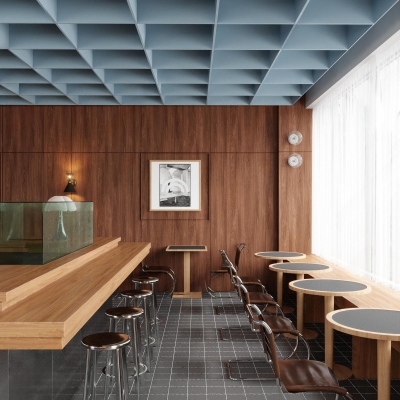 现代简约木饰面西餐厅3D模型下载